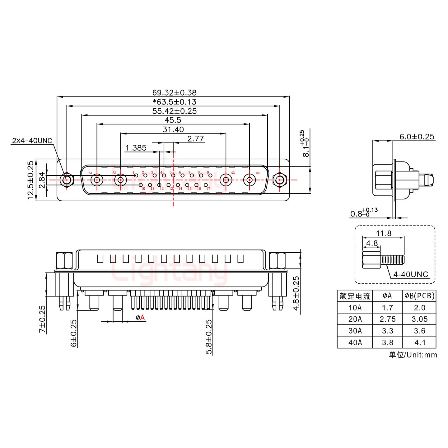 21W4公PCB直插板/鉚魚(yú)叉7.0/大電流20A