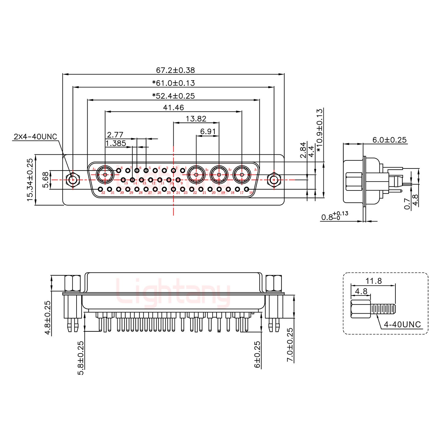 36W4母PCB直插板/鉚魚(yú)叉7.0/射頻同軸50歐姆