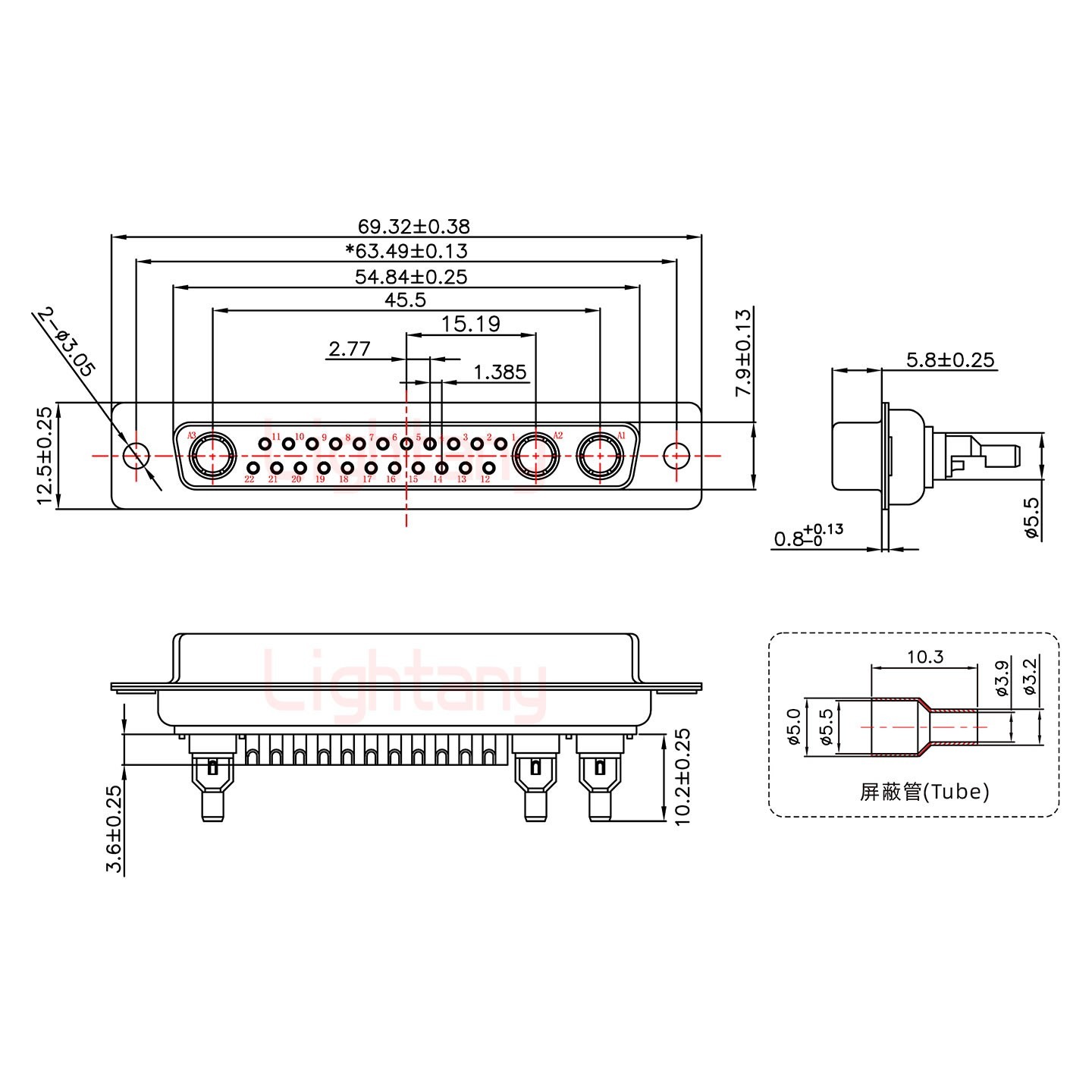 25W3母頭焊線(xiàn)+防水接頭/線(xiàn)徑5~11mm/射頻同軸75歐姆