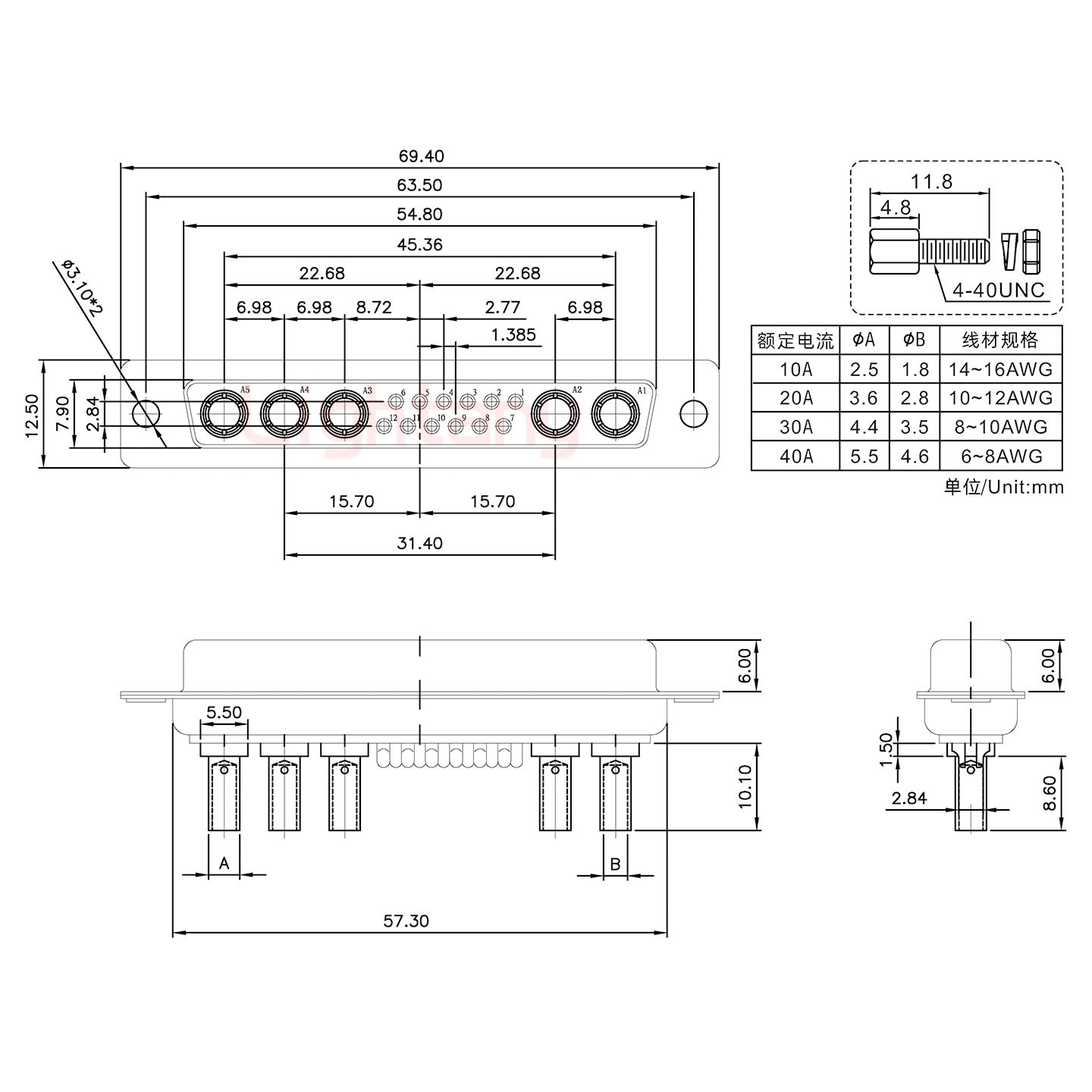 17W5母壓線式/配螺絲螺母/大電流20A