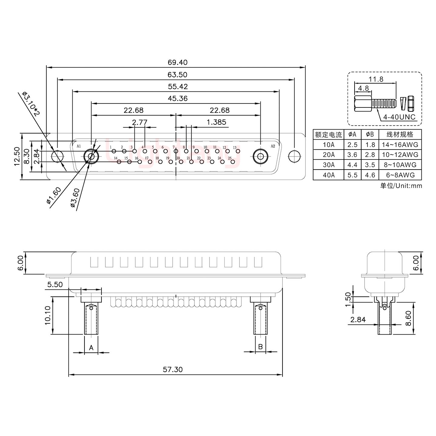 27W2公壓線式/配螺絲螺母/大電流30A