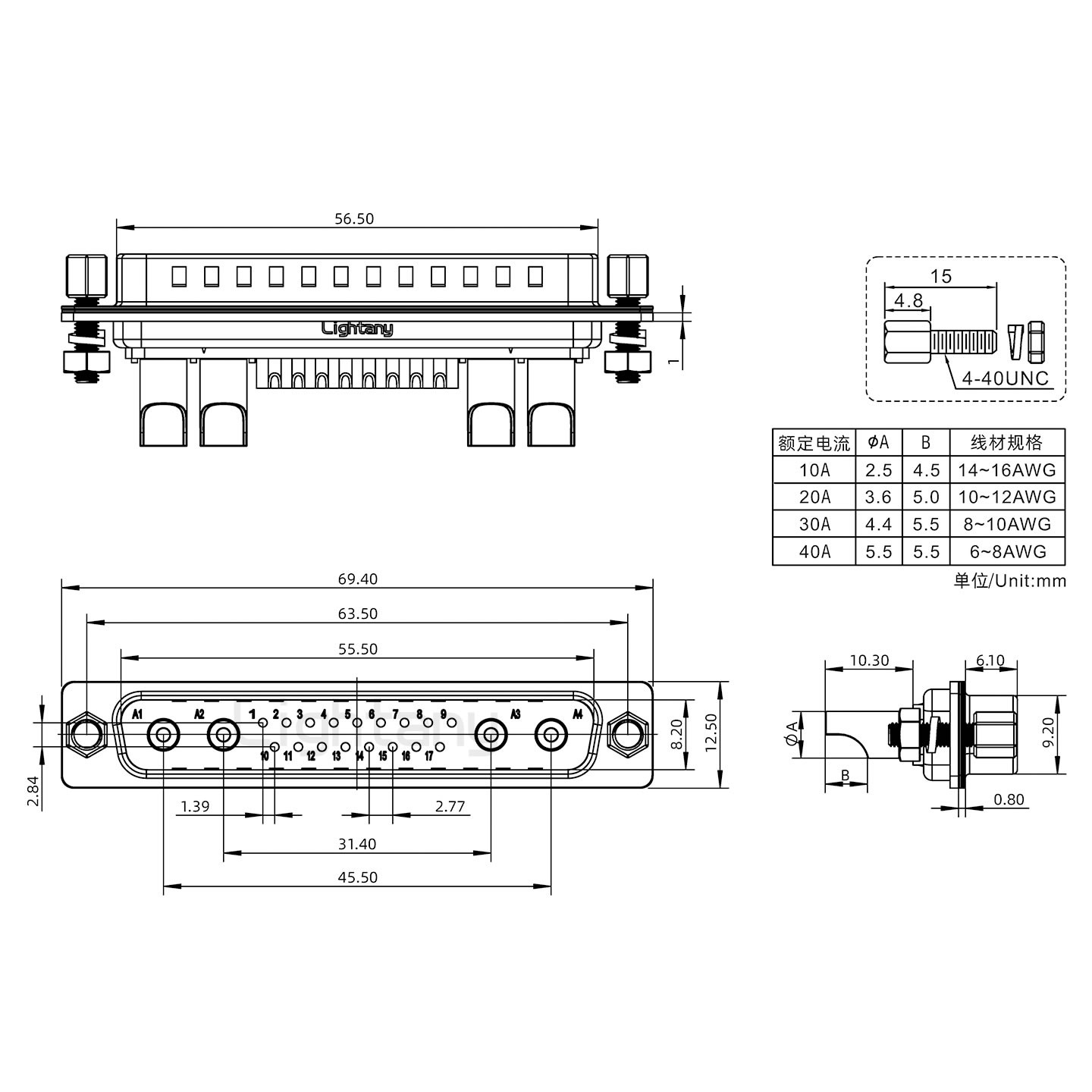 21W4公焊線(xiàn)式/鎖螺絲螺母+防水墊片/大電流40A
